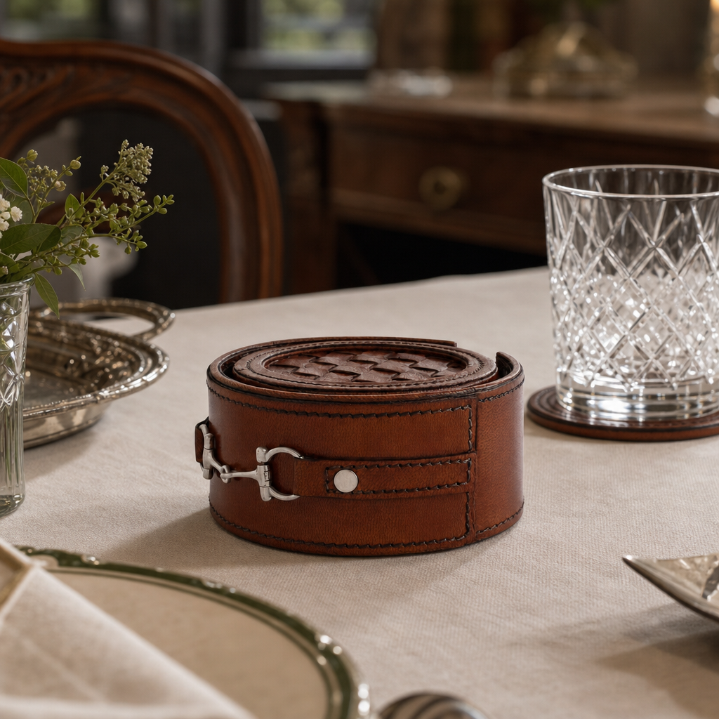 Premium Genuine Leather Coaster Set Bit - Set of 6 5