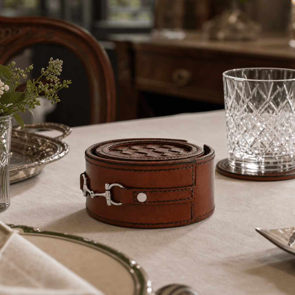 Premium Genuine Leather Coaster Set Bit - Set of 6 5