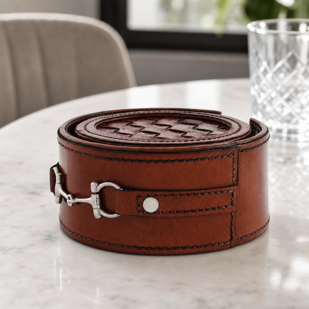 Premium Genuine Leather Coaster Set Bit - Set of 6 10