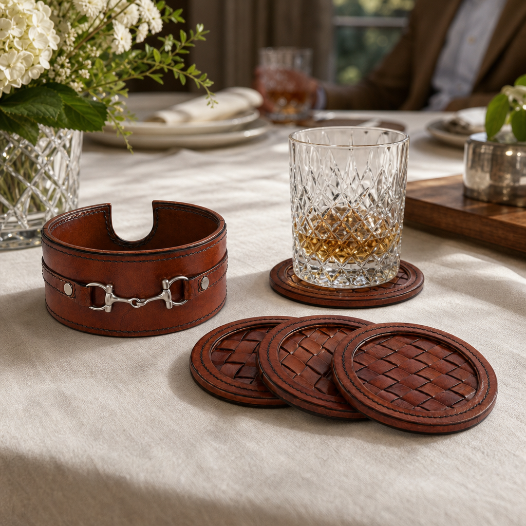 Premium Genuine Leather Coaster Set Bit - Set of 6 6
