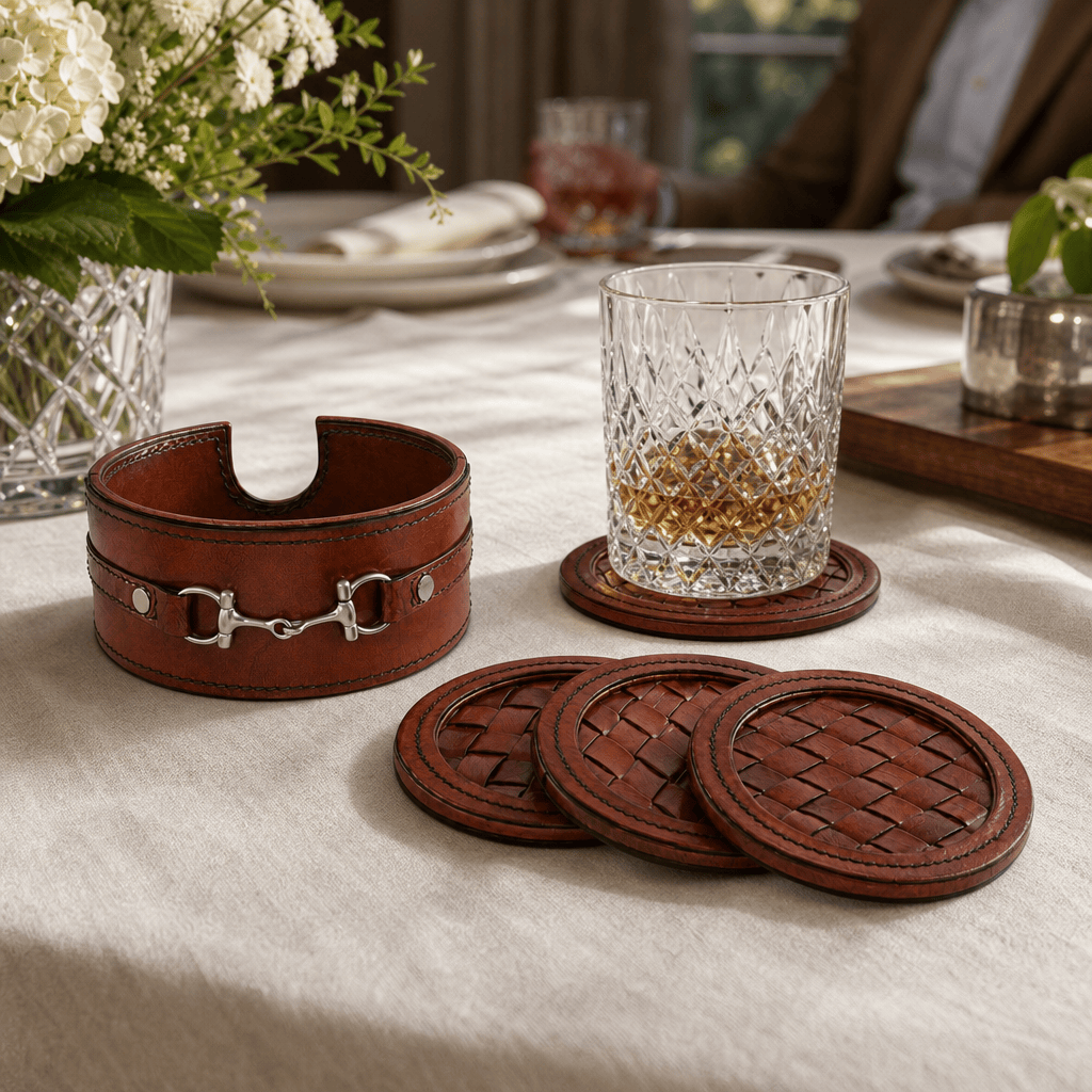 Premium Genuine Leather Coaster Set Bit - Set of 6 6