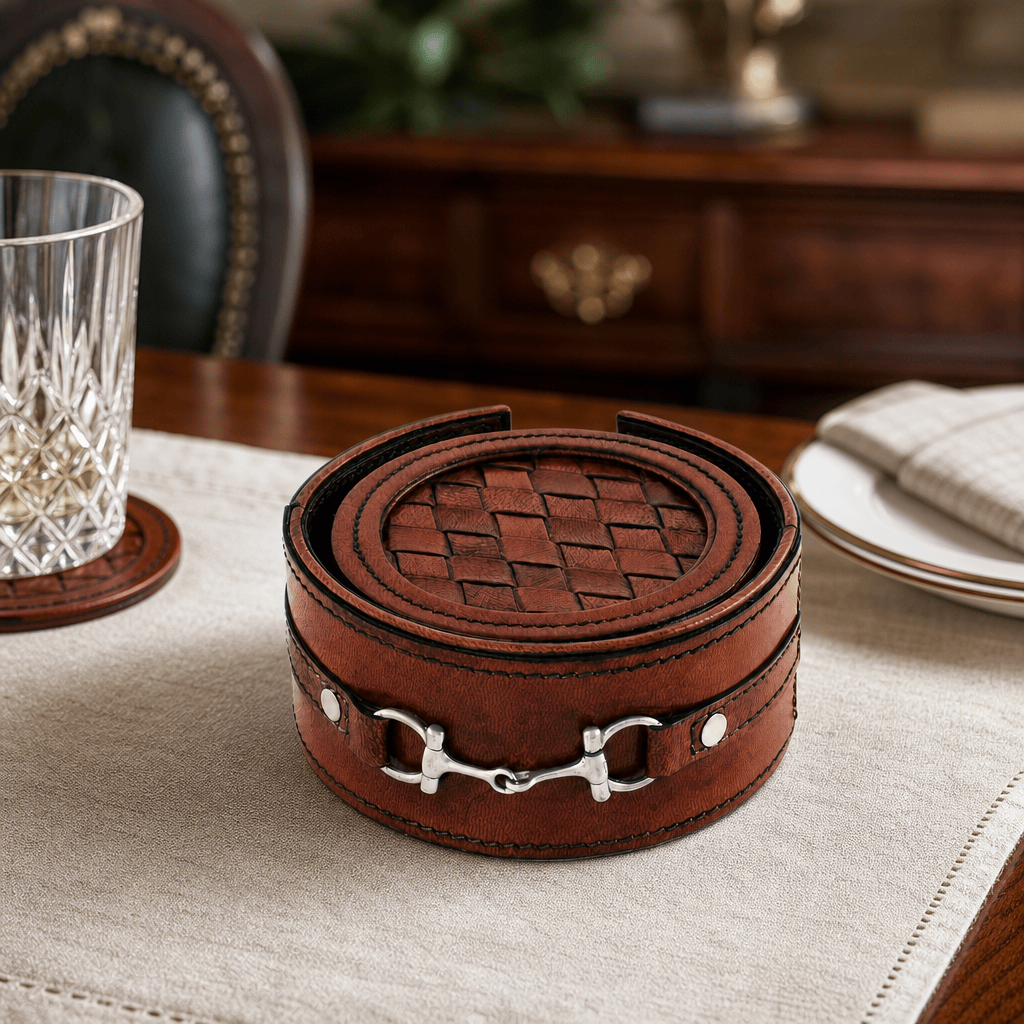 Premium Genuine Leather Coaster Set Bit - Set of 6 7