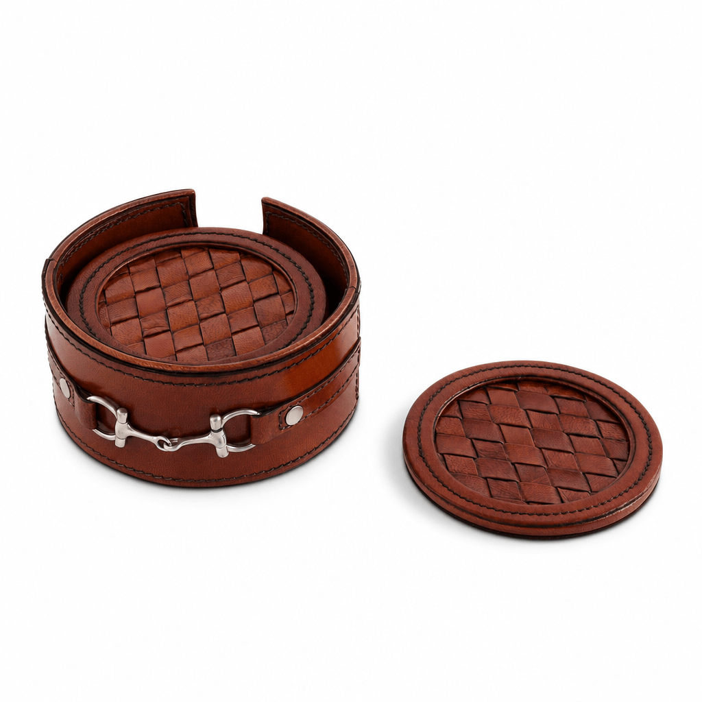 Premium Genuine Leather Coaster Set Bit - Set of 6 8