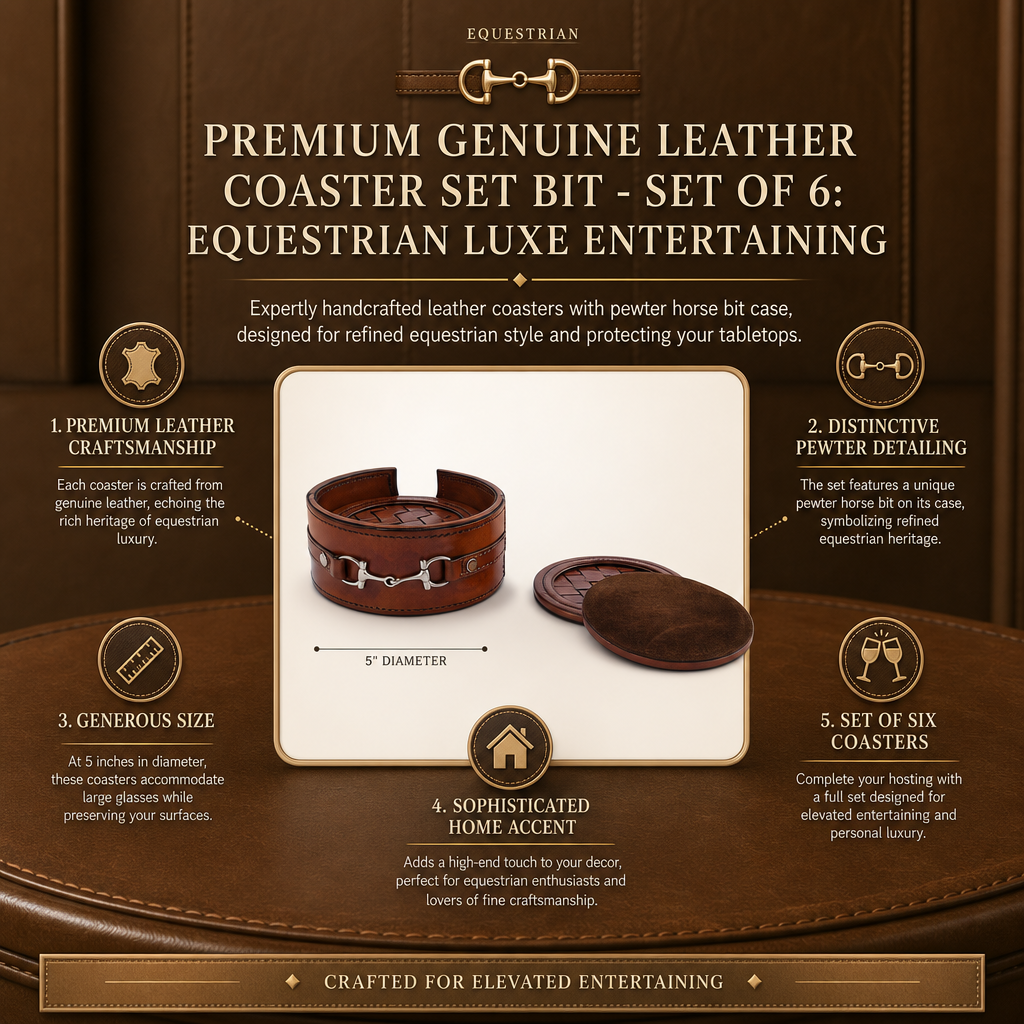 Premium Genuine Leather Coaster Set Bit - Set of 6 11