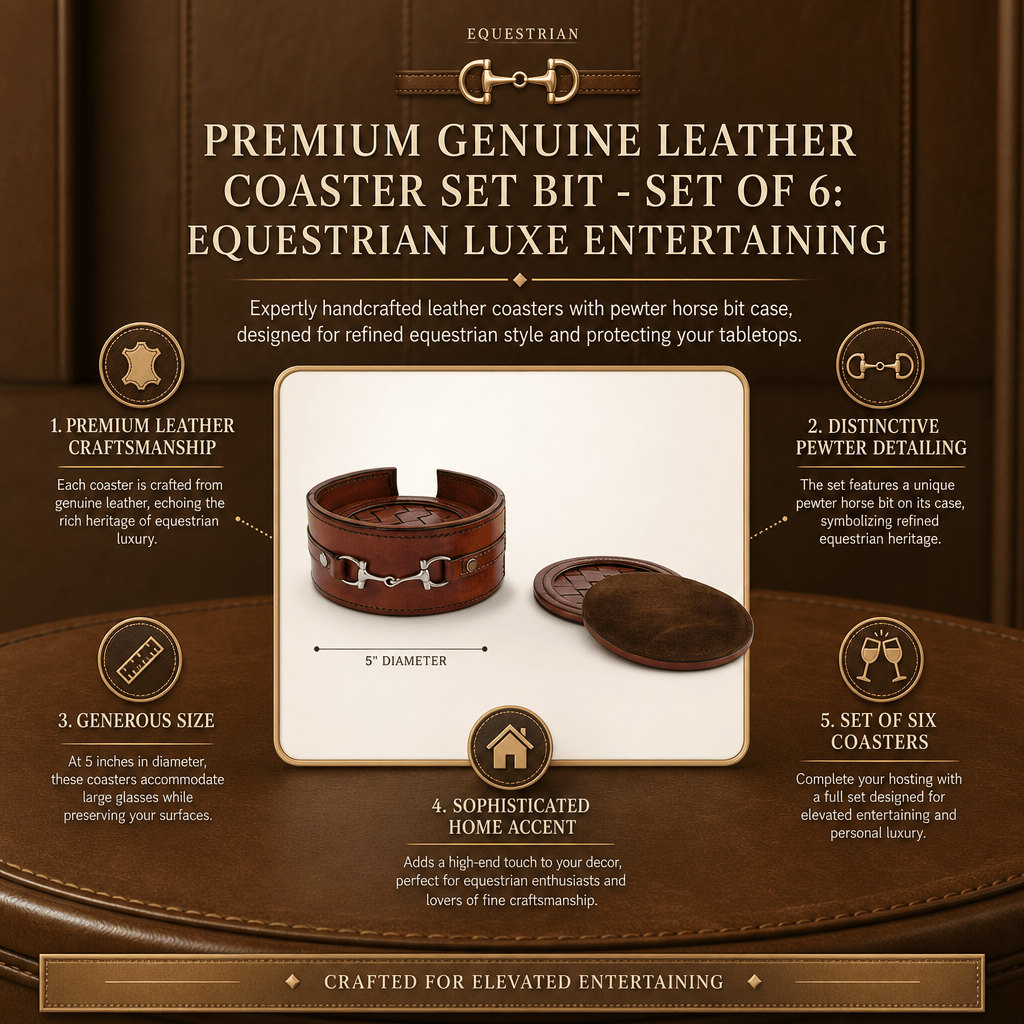 Premium Genuine Leather Coaster Set Bit - Set of 6 11