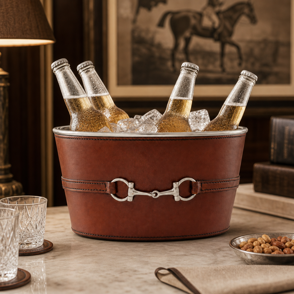 Premium Genuine Leather Bit Ice Tub – Sophisticated Beverage Cooler 3