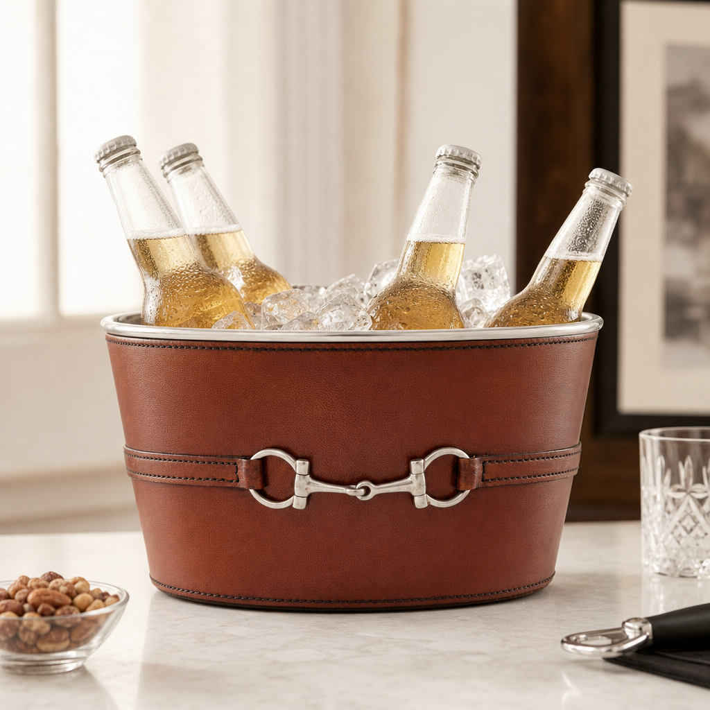 Premium Genuine Leather Bit Ice Tub – Sophisticated Beverage Cooler 10