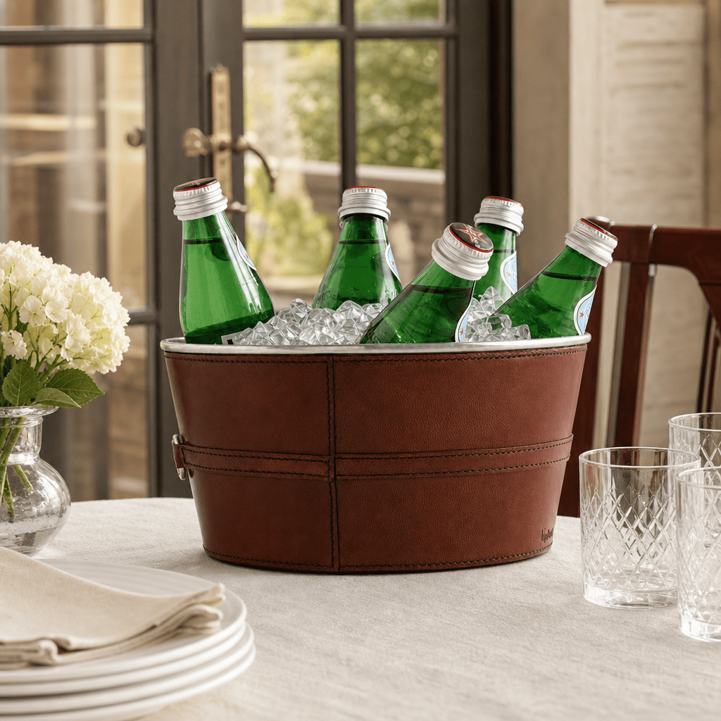 Premium Genuine Leather Bit Ice Tub – Sophisticated Beverage Cooler 9