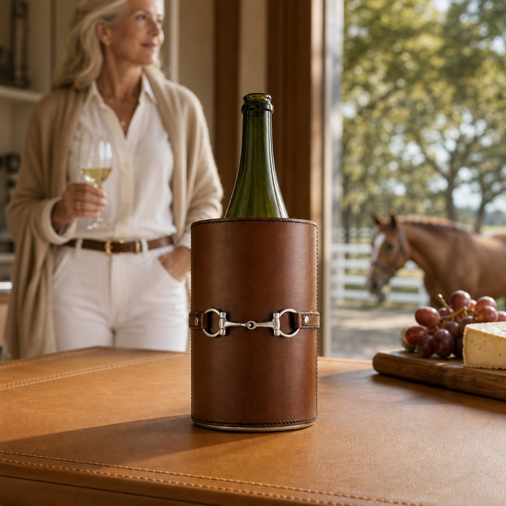 Premium Genuine Leather Bit Wine Bottle Chiller - Stainless Lined 6