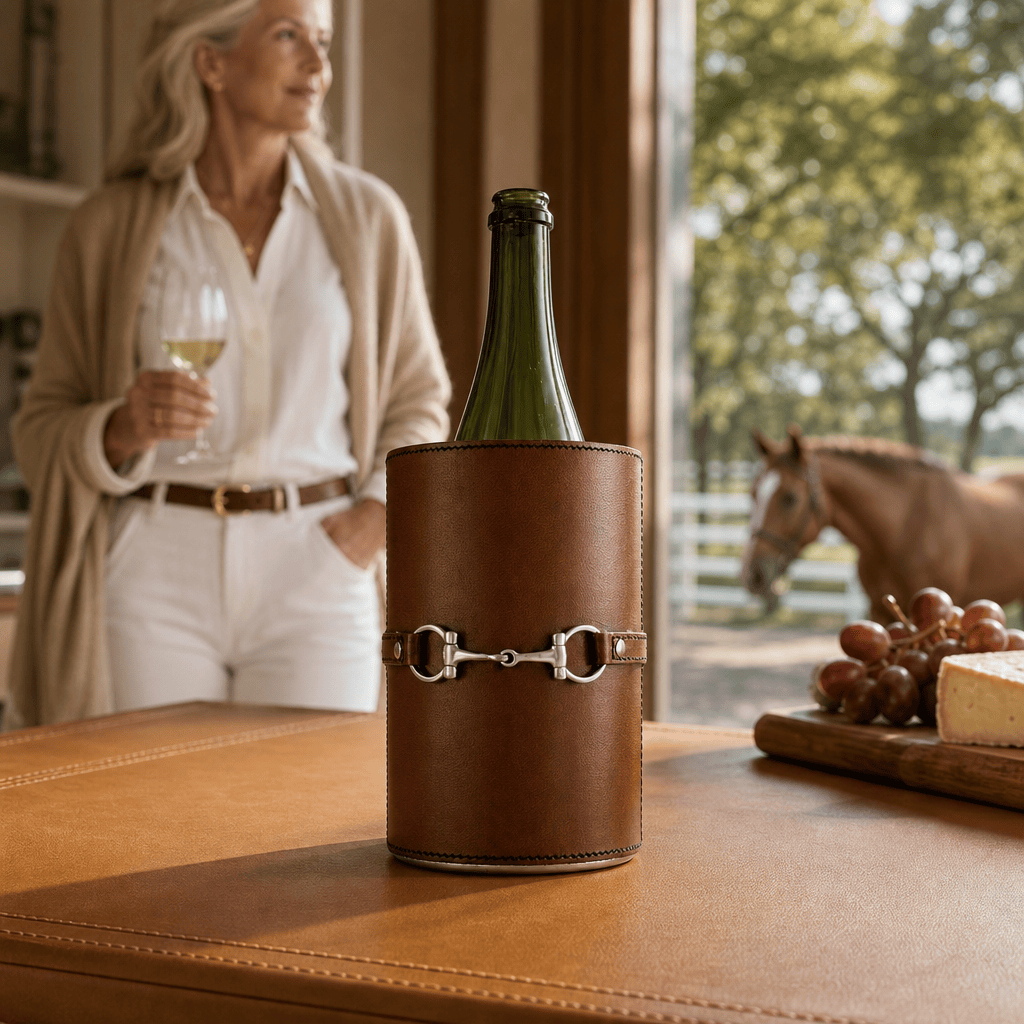 Premium Genuine Leather Bit Wine Bottle Chiller - Stainless Lined 6
