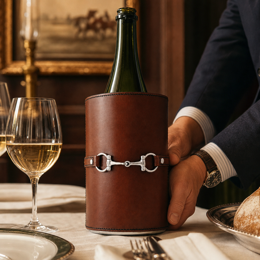 Premium Genuine Leather Bit Wine Bottle Chiller - Stainless Lined 4