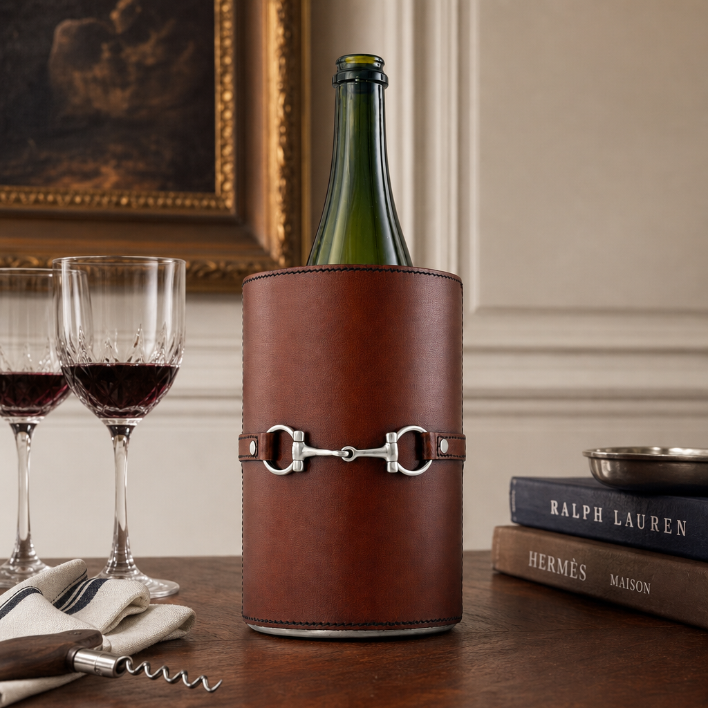 Premium Genuine Leather Bit Wine Bottle Chiller - Stainless Lined 2