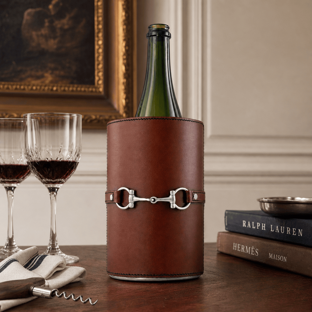 Premium Genuine Leather Bit Wine Bottle Chiller - Stainless Lined 2