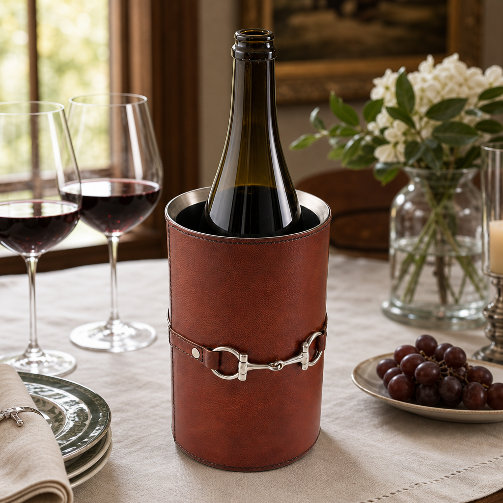Premium Genuine Leather Bit Wine Bottle Chiller - Stainless Lined 5