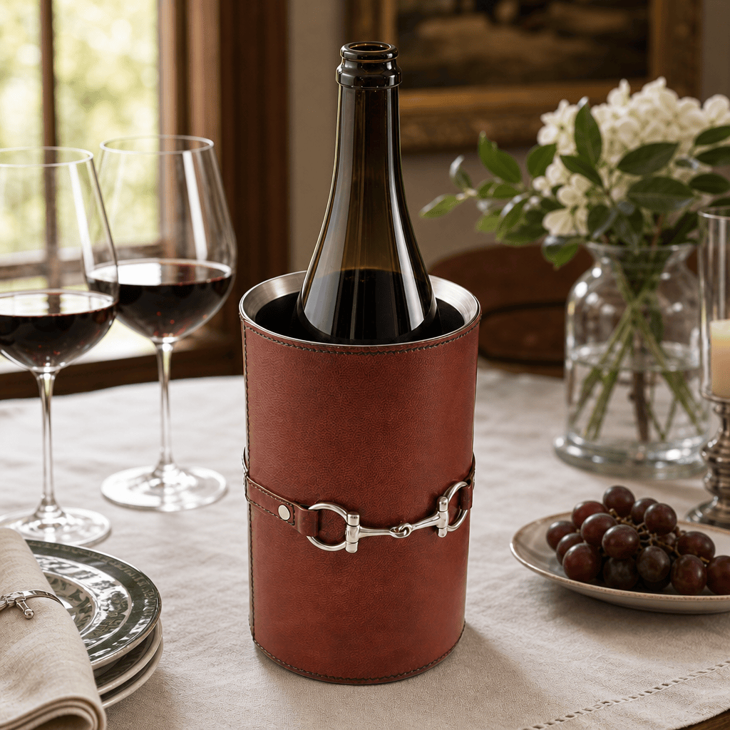 Premium Genuine Leather Bit Wine Bottle Chiller - Stainless Lined 5