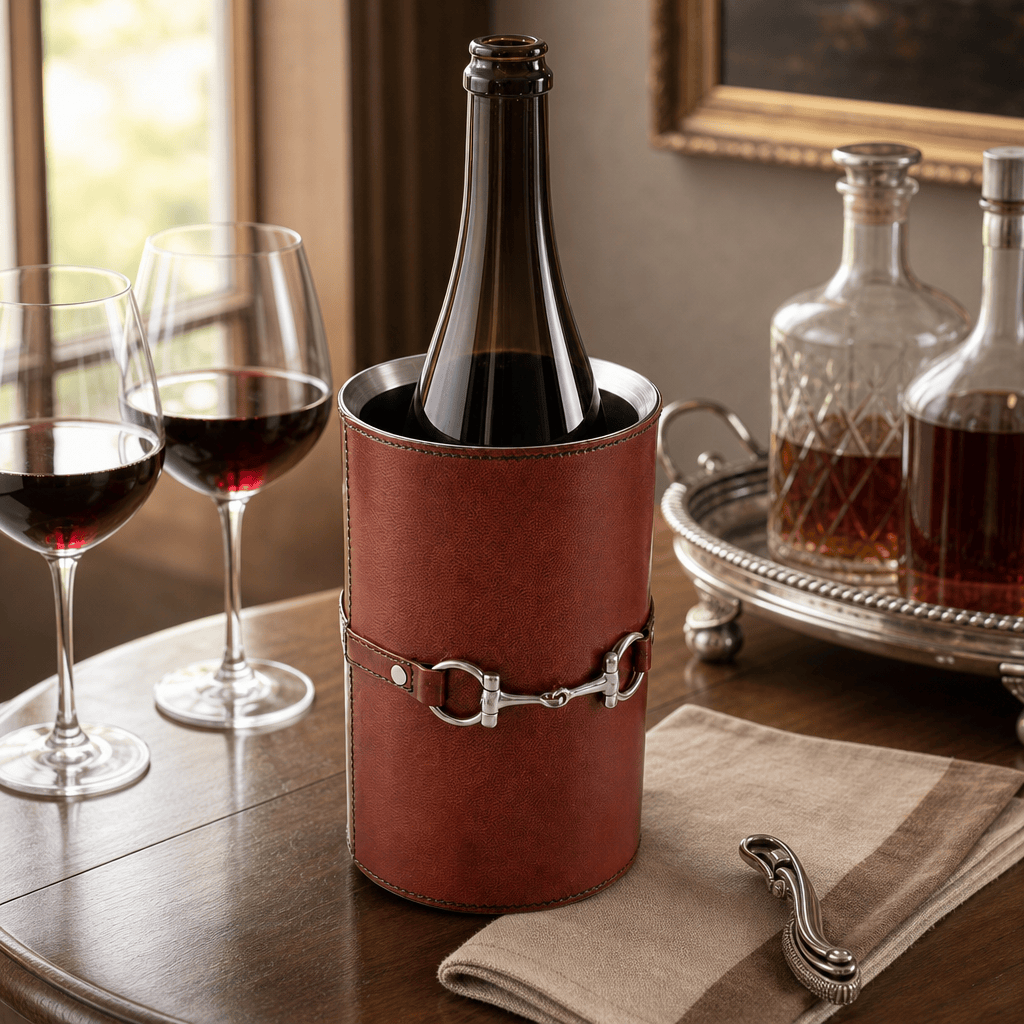 Premium Genuine Leather Bit Wine Bottle Chiller - Stainless Lined 3