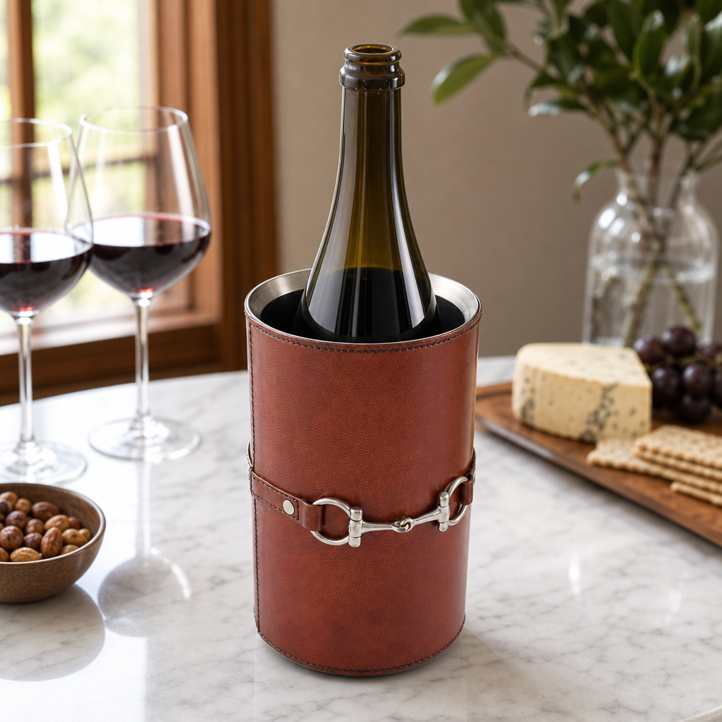 Premium Genuine Leather Bit Wine Bottle Chiller - Stainless Lined 10