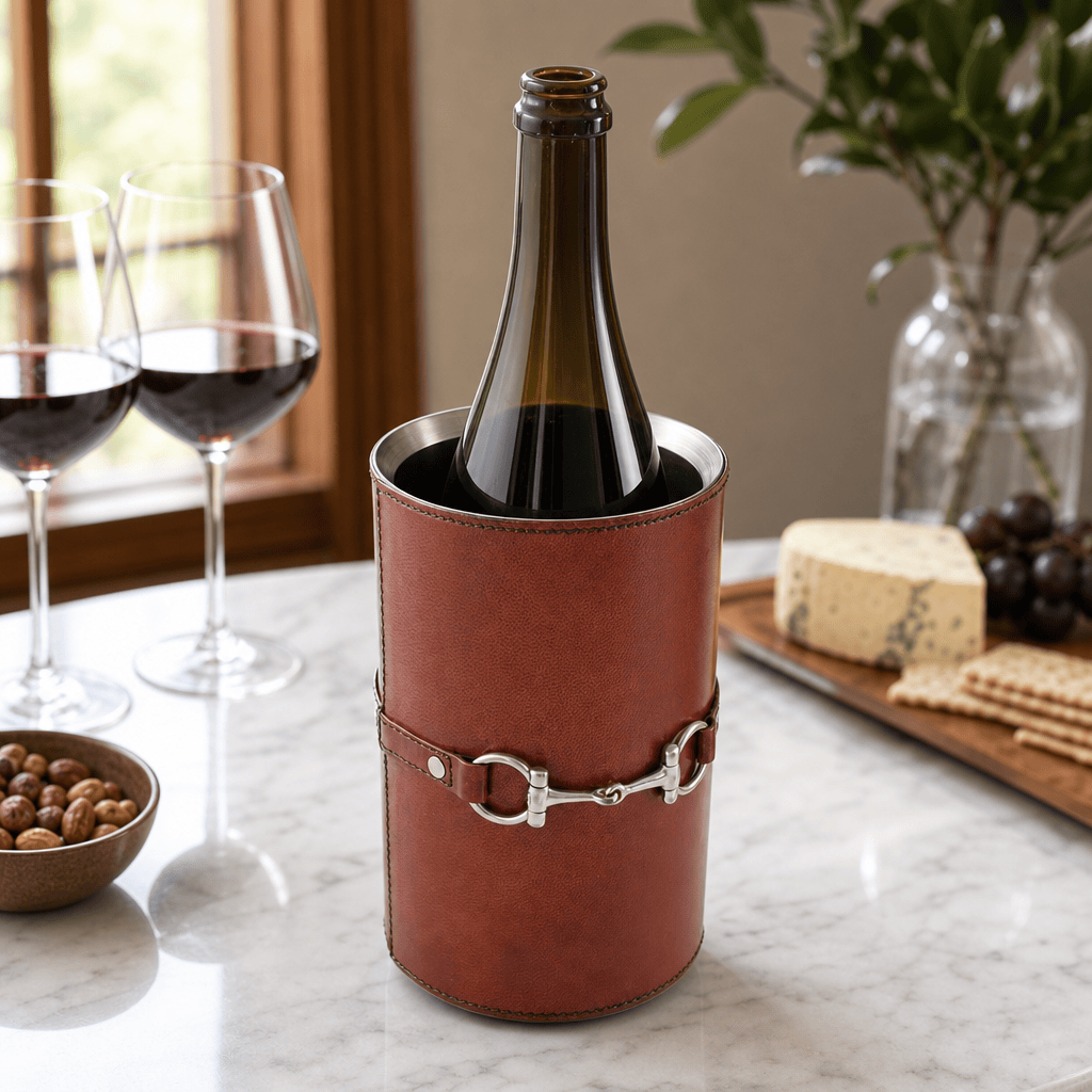 Premium Genuine Leather Bit Wine Bottle Chiller - Stainless Lined 10