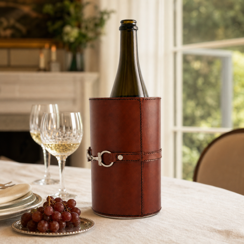 Premium Genuine Leather Bit Wine Bottle Chiller - Stainless Lined 6