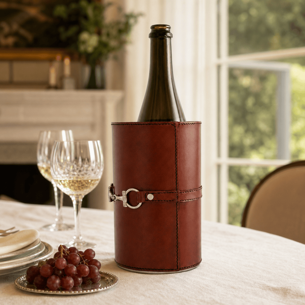 Premium Genuine Leather Bit Wine Bottle Chiller - Stainless Lined 6