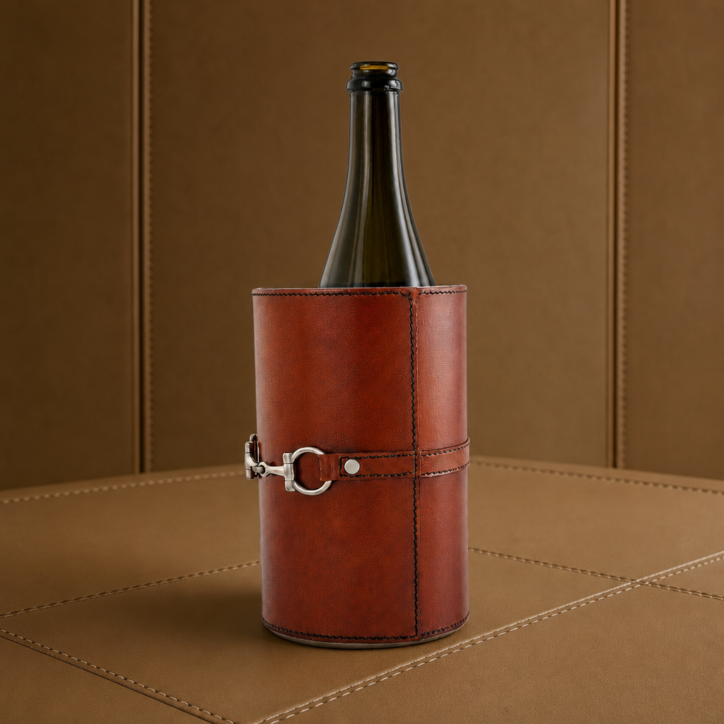Premium Genuine Leather Bit Wine Bottle Chiller - Stainless Lined 4