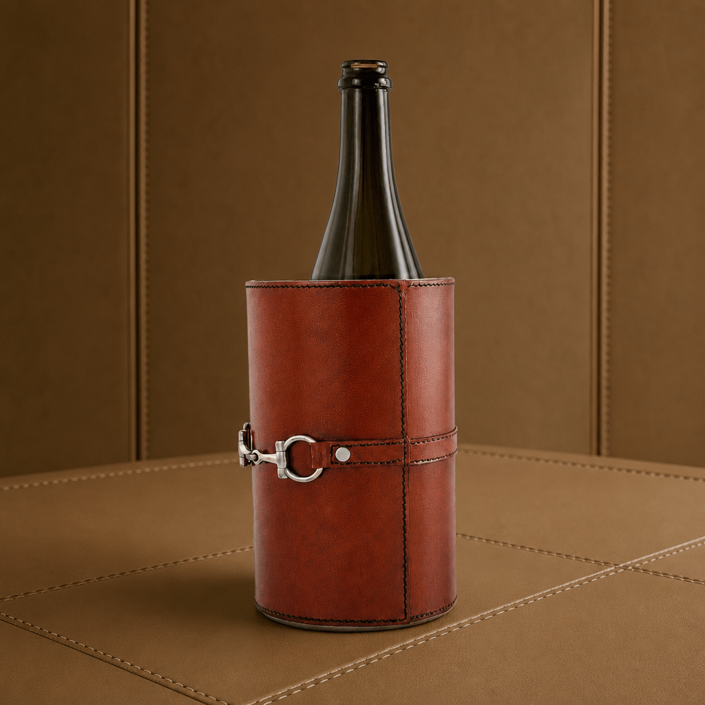 Premium Genuine Leather Bit Wine Bottle Chiller - Stainless Lined 4