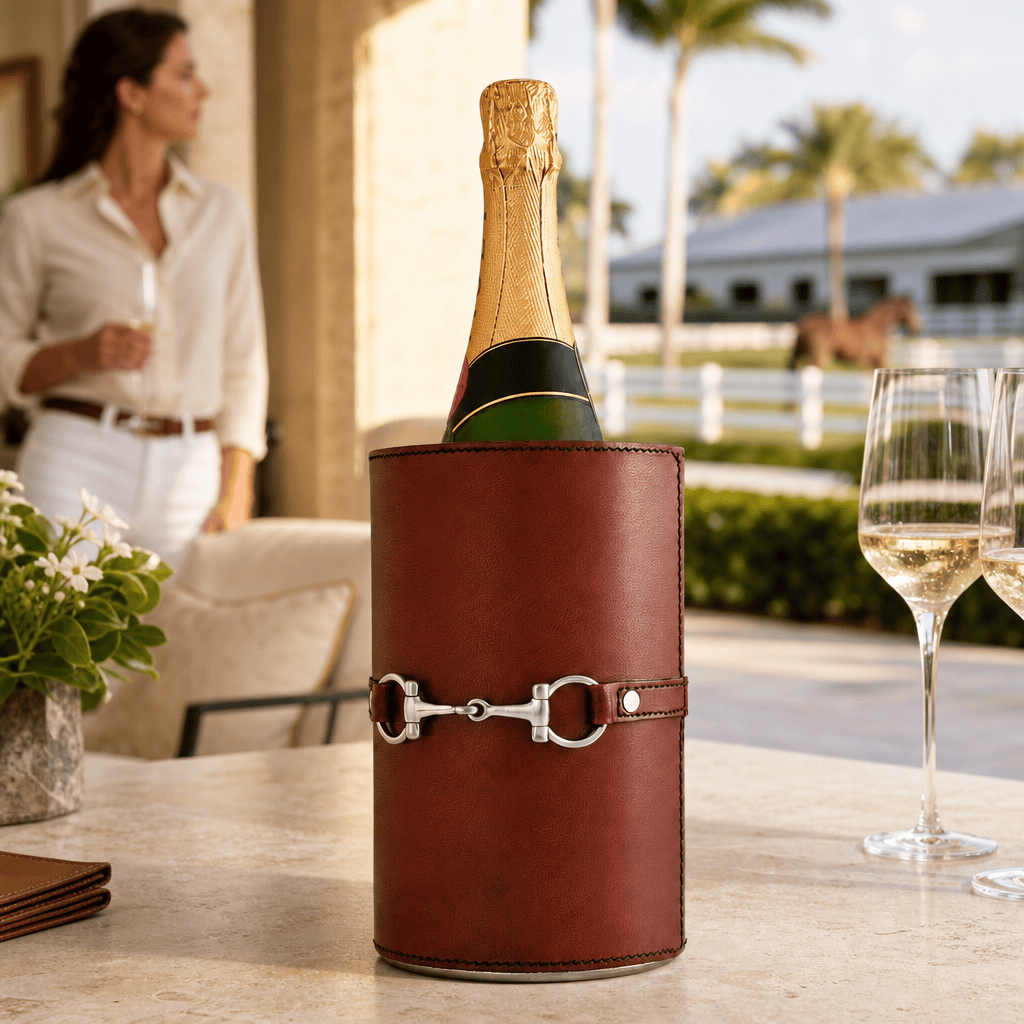 Premium Genuine Leather Bit Wine Bottle Chiller - Stainless Lined 9