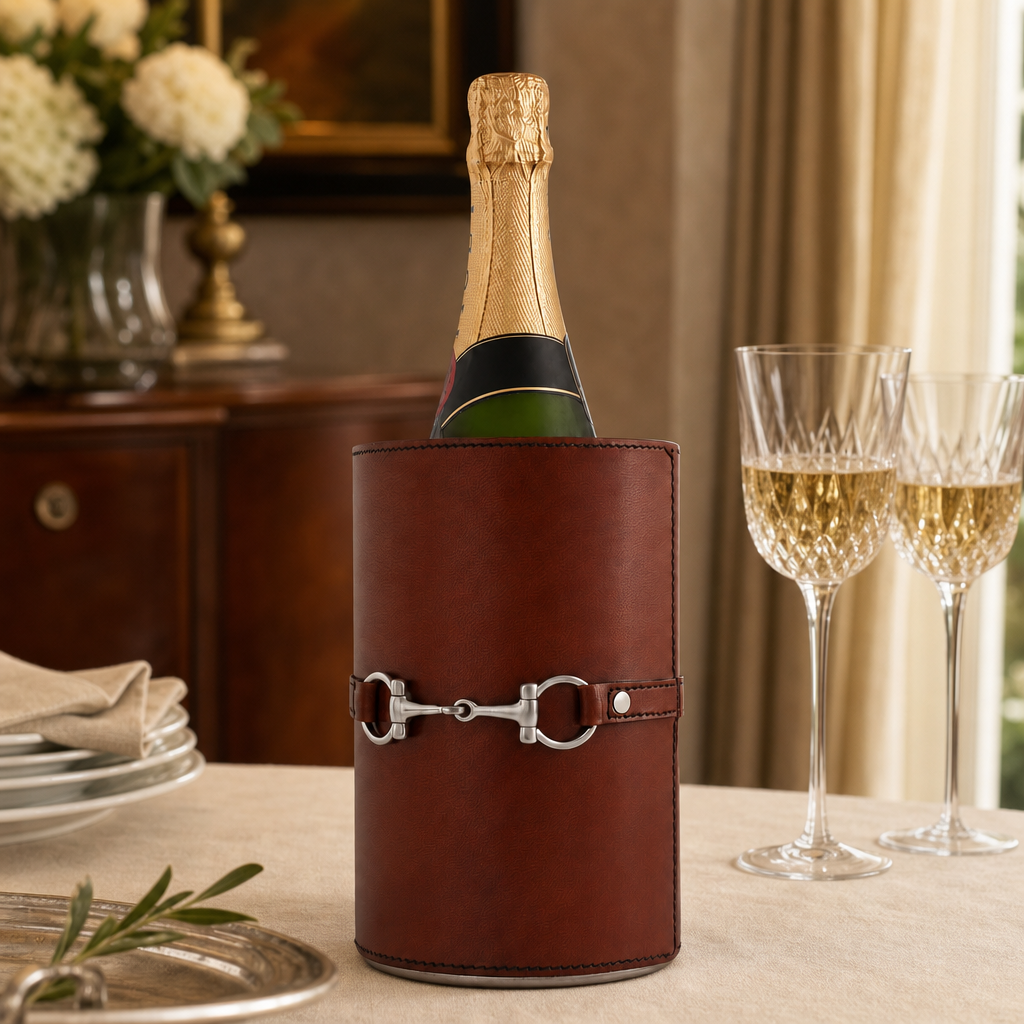 Premium Genuine Leather Bit Wine Bottle Chiller - Stainless Lined 7
