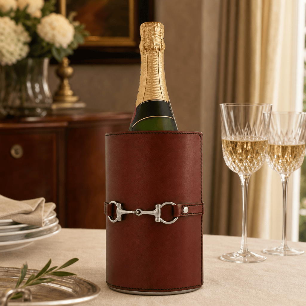 Premium Genuine Leather Bit Wine Bottle Chiller - Stainless Lined 7