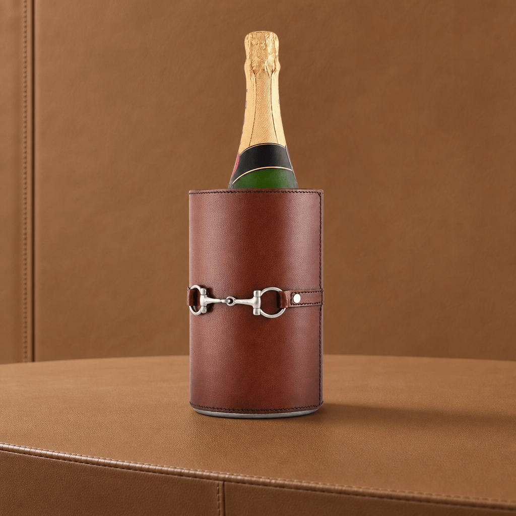Premium Genuine Leather Bit Wine Bottle Chiller - Stainless Lined 5