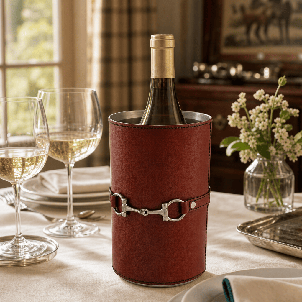 Premium Genuine Leather Bit Wine Bottle Chiller - Stainless Lined 9