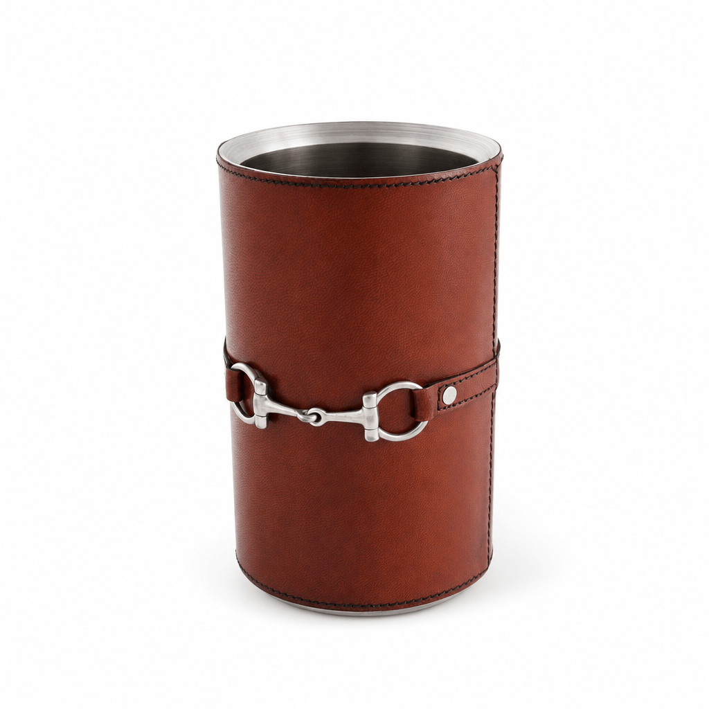 Premium Genuine Leather Bit Wine Bottle Chiller - Stainless Lined 8