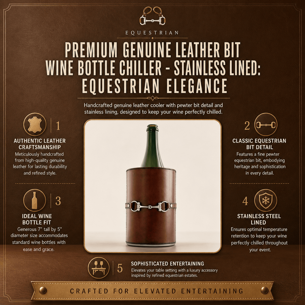 Premium Genuine Leather Bit Wine Bottle Chiller - Stainless Lined 11