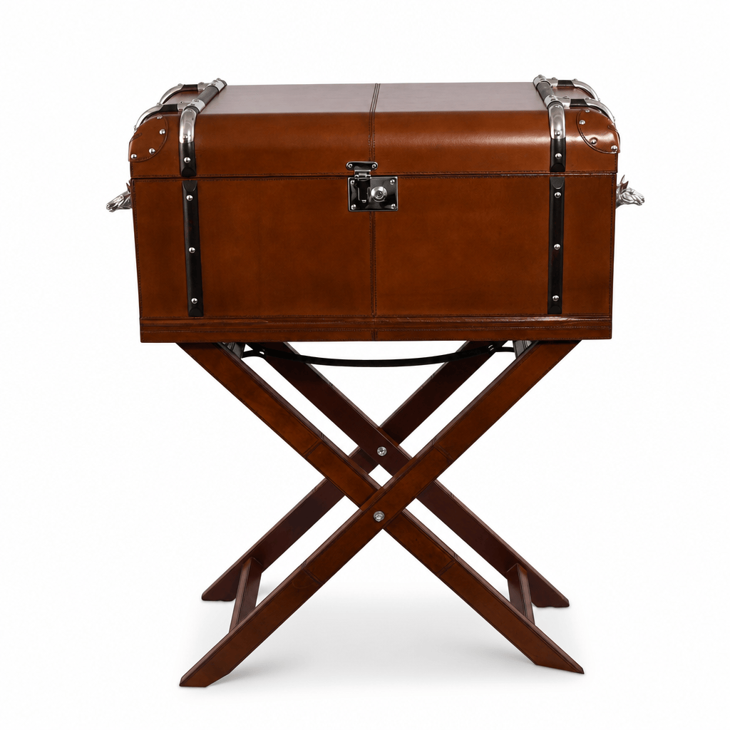 Horse Handle Cognac Leather Bar Table Set 8