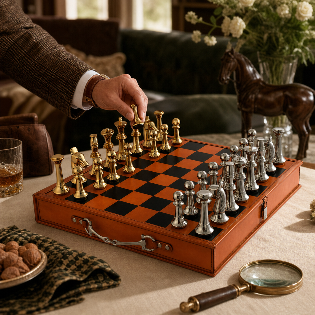 Bit Handle Amber Carriage Chess Set Board and Storage 4