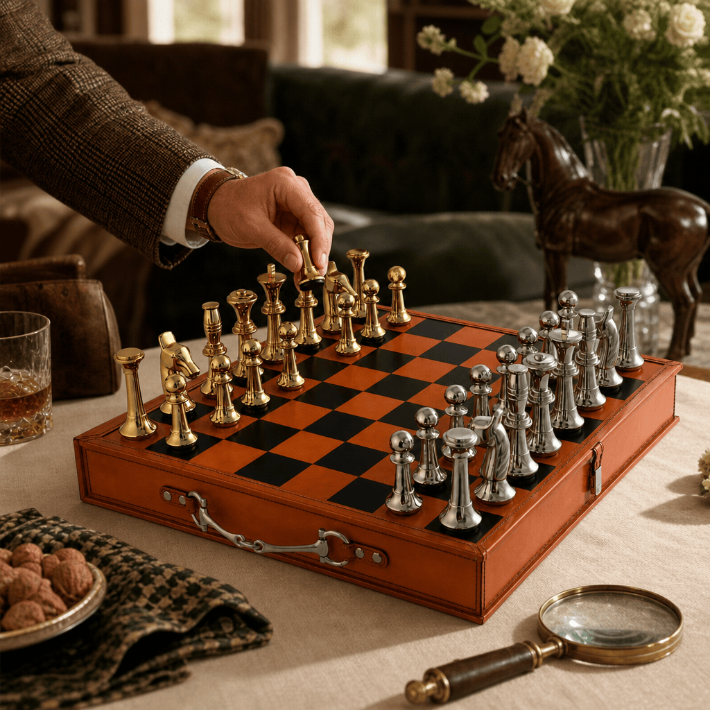 Bit Handle Amber Carriage Chess Set Board and Storage 4