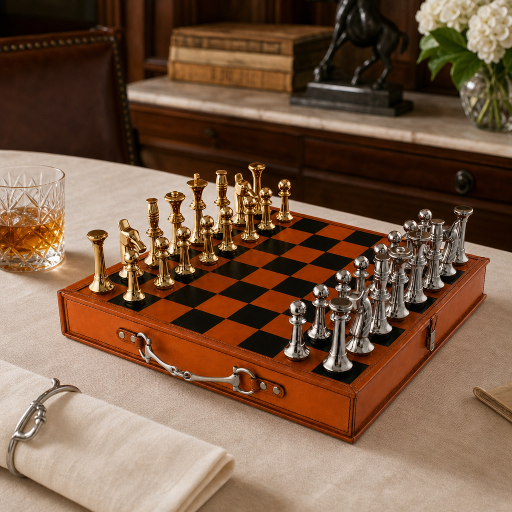 Bit Handle Amber Carriage Chess Set Board and Storage 2