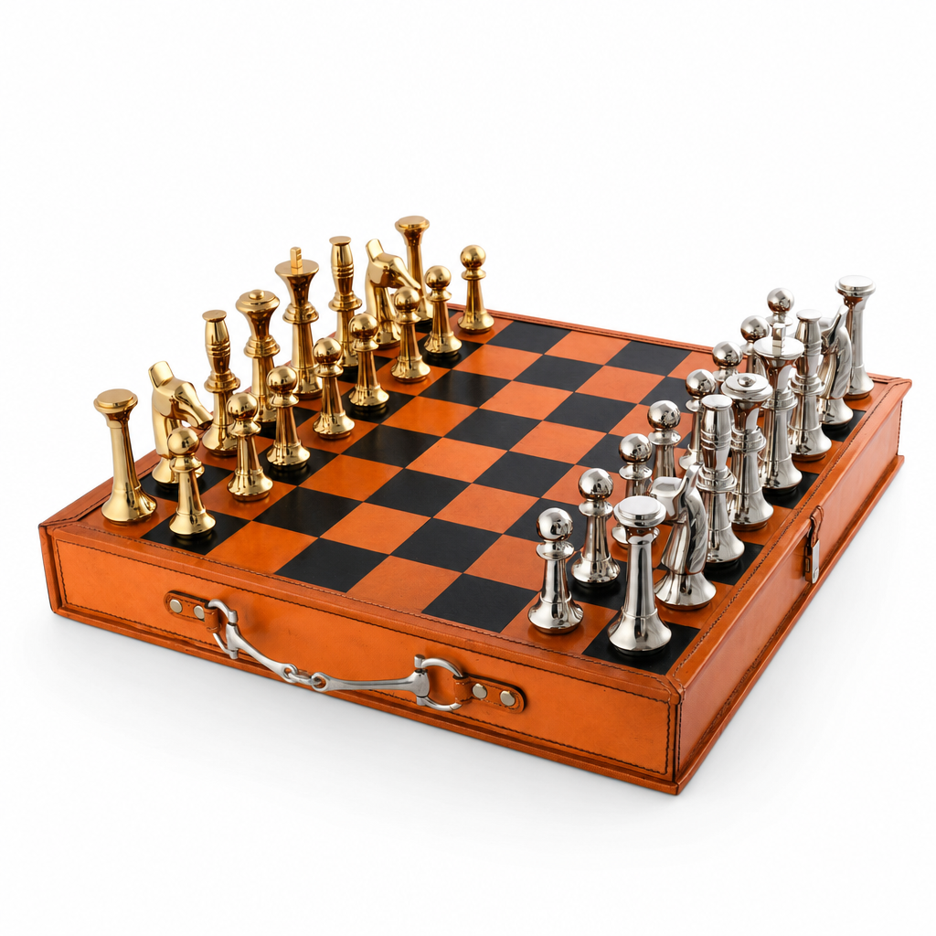 Bit Handle Amber Carriage Chess Set Board and Storage 1