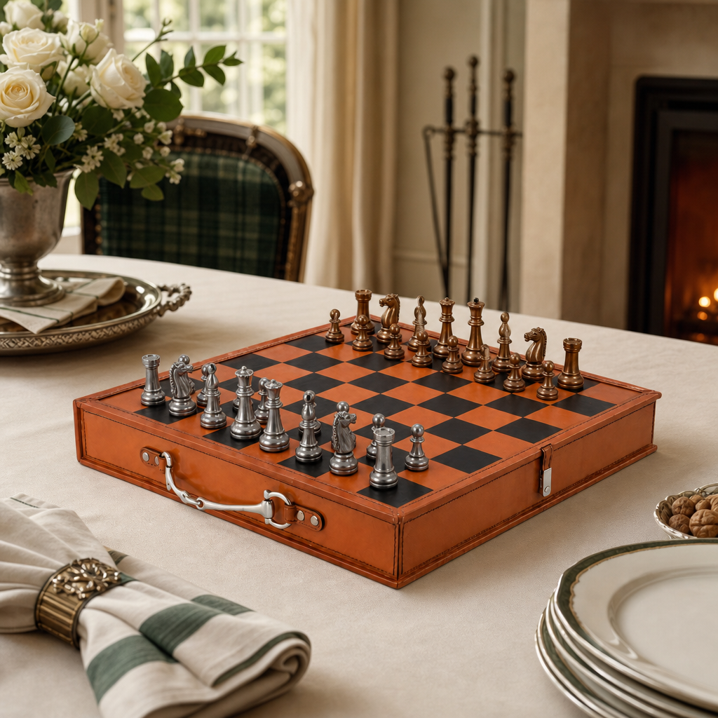 Bit Handle Amber Carriage Chess Set Board and Storage 5