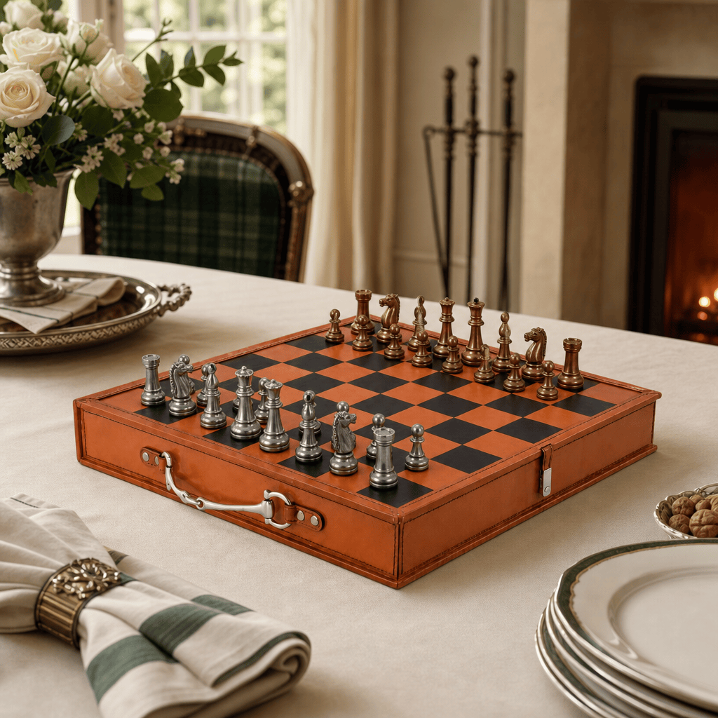 Bit Handle Amber Carriage Chess Set Board and Storage 5