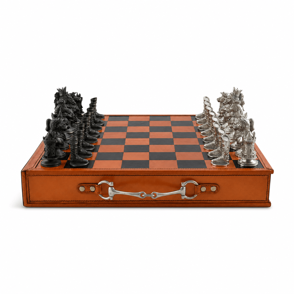 Equestrian Hunt Chess Set Leather Board and Storage 1