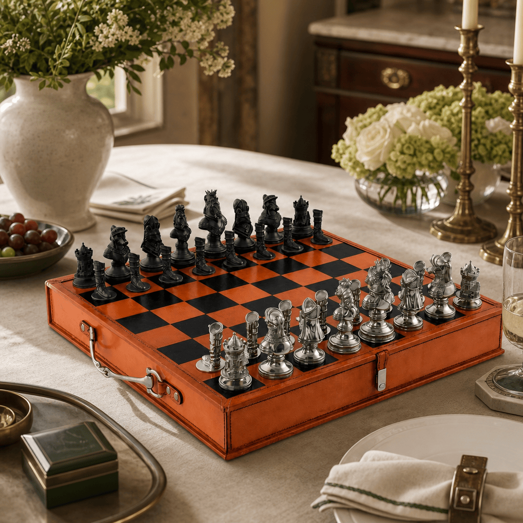 Equestrian Hunt Chess Set Leather Board and Storage 5