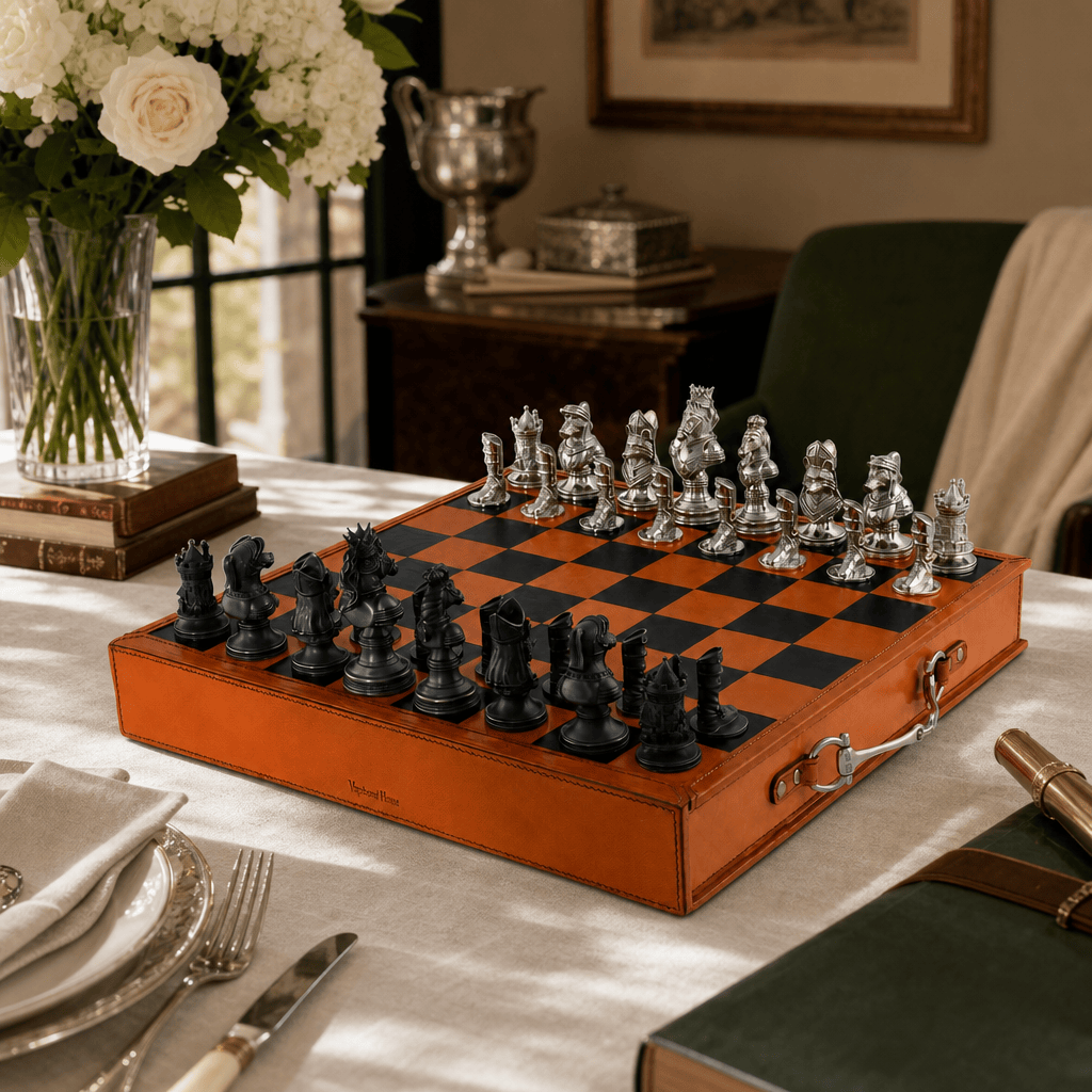 Equestrian Hunt Chess Set Leather Board and Storage 7