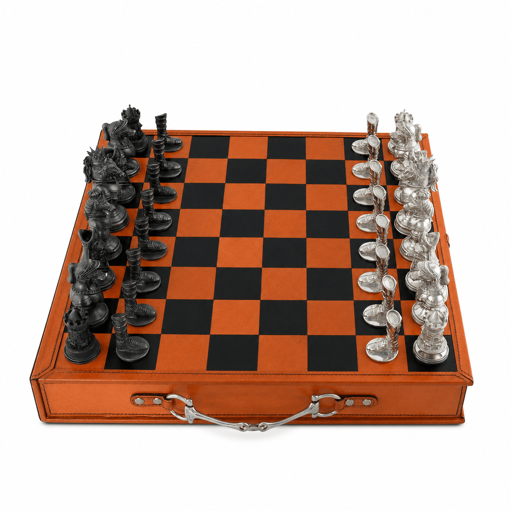 Equestrian Hunt Chess Set Leather Board and Storage 8