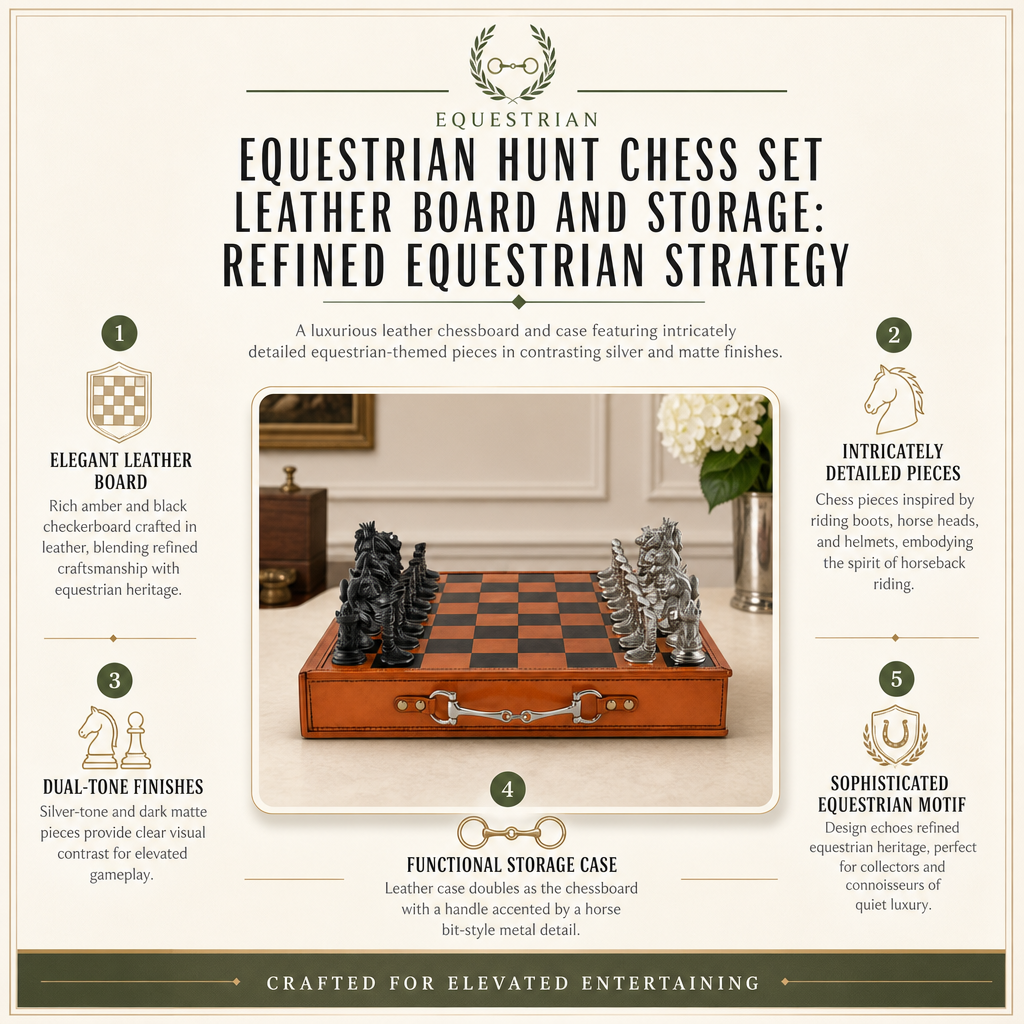 Equestrian Hunt Chess Set Leather Board and Storage 11