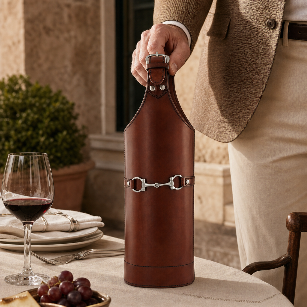 Premium Genuine Leather Bit Single Wine Bottle Carrier 4