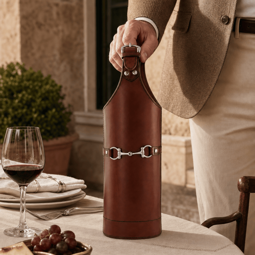 Premium Genuine Leather Bit Single Wine Bottle Carrier 4