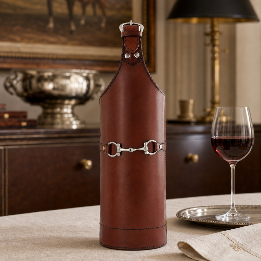 Premium Genuine Leather Bit Single Wine Bottle Carrier 2