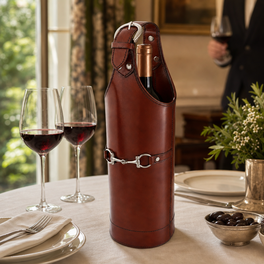 Premium Genuine Leather Bit Single Wine Bottle Carrier 5