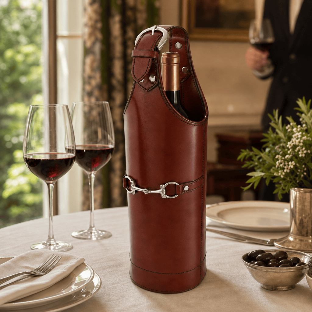 Premium Genuine Leather Bit Single Wine Bottle Carrier 5